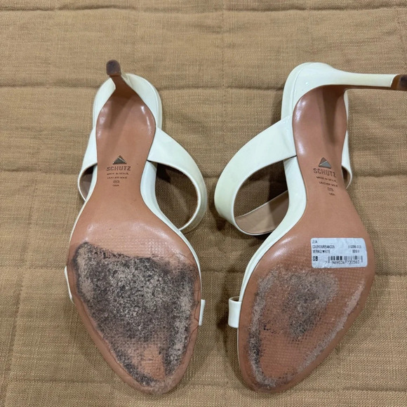 Schutz Revolve Stiletto Leia Cream White Sandal Heels Size 8 - Picture 5 of 10